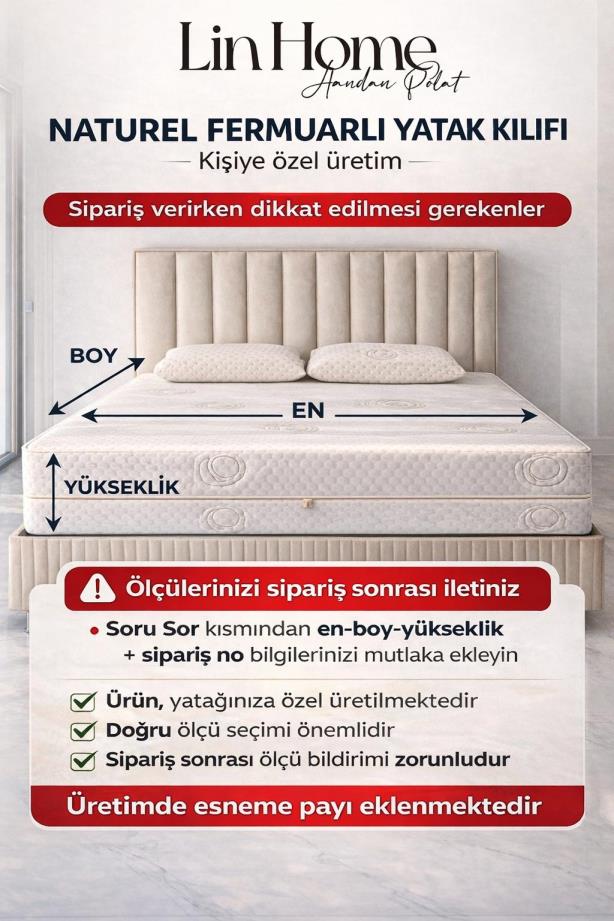 Natural 3 Tarafı Fermuarlı Yatak Kılıfı