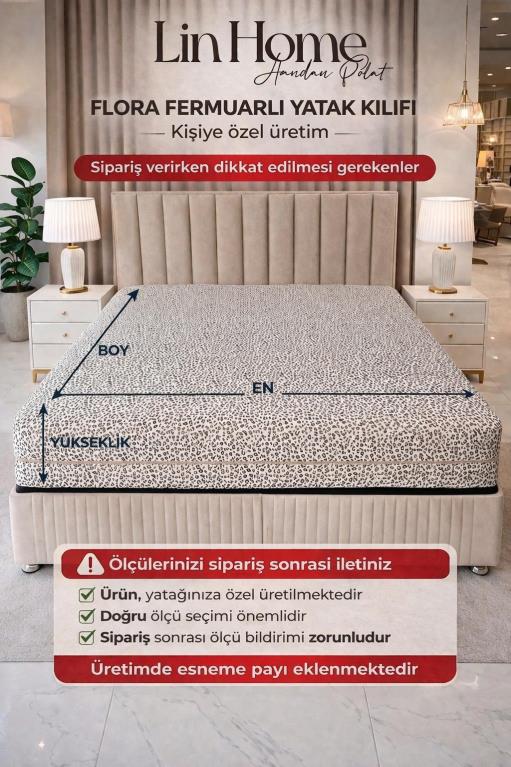 Flora 3 Tarafı Fermuarlı Yatak Kılıfı